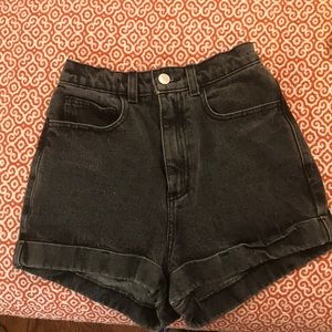 American apparel high waisted black denim shorts